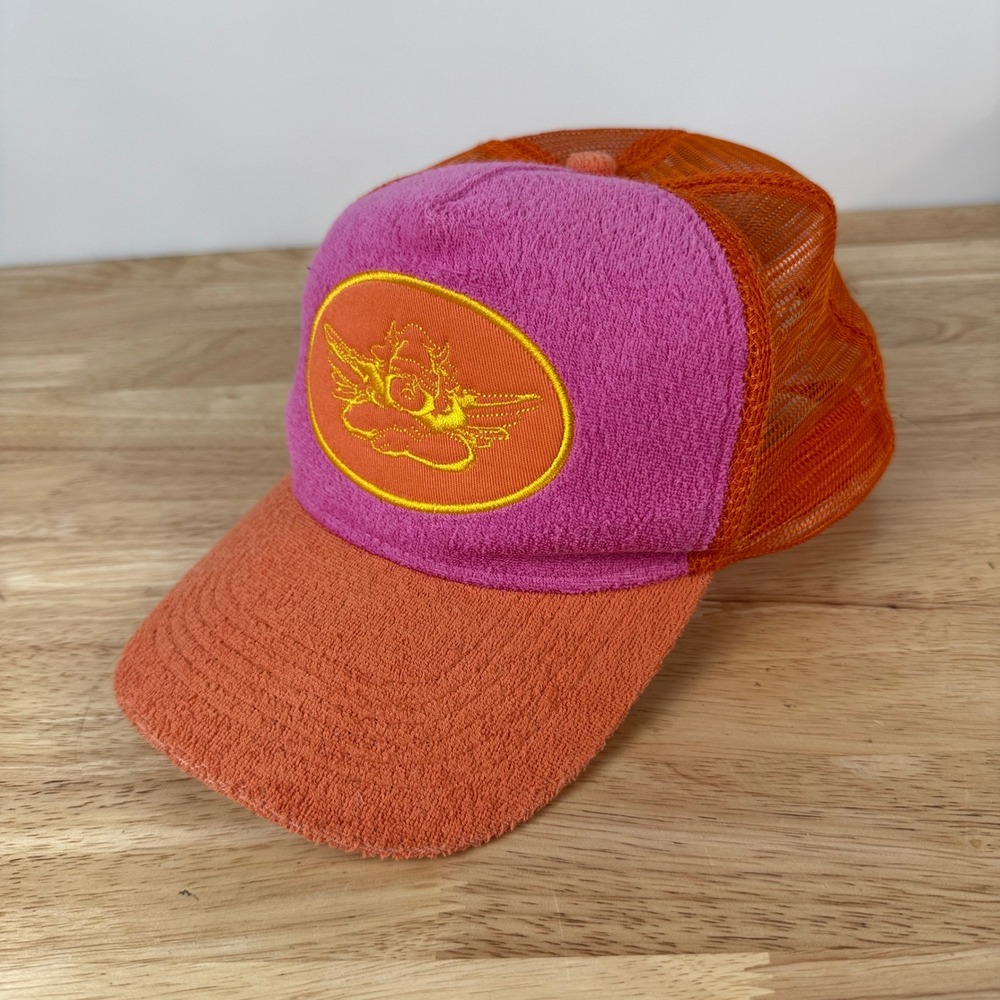 Boys Lie Oso Trucker Hat Women OS Pink Orange Terry Cloth Mesh Snapback